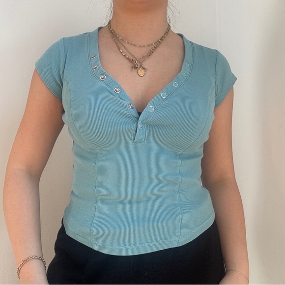NOBO Teal Button-Up Ribbed Tee - Picture 3 of 5
